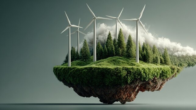 Wind Turbines on Floating Island: Sustainable Energy