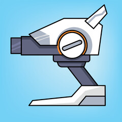 A futuristic robotic sentry turret gun with a white and grey body, depicted in a clean vector illustration style.