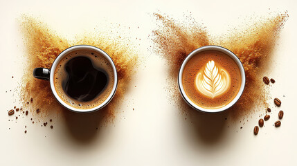 Artful Coffee Display with Ground Spices and Latte Design Detail