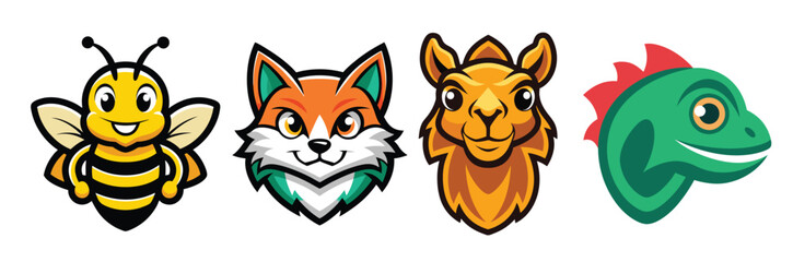 different wild animals head cartoon illustration