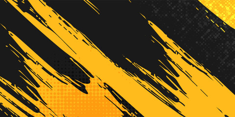 Yellow and black backdrop with dot halftone pattern element. Abstract brush grunge background. Suit for banner, web, poster, pamflet, brochure and presentation