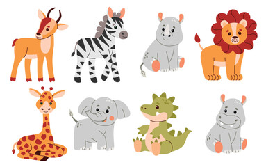 cute baby animals set illustration of safari jungle animals