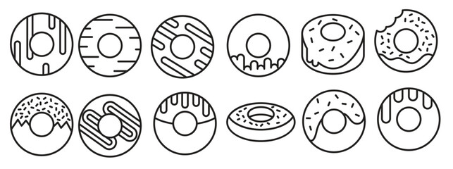 donut bakery line icons 