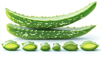 Beautiful Arrangement of Fresh Green Aloe Vera Leaves on White Background