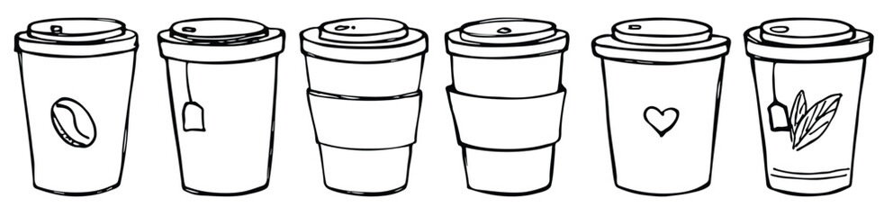 Cute cup of tea and coffee illustration. Simple cup clipart. Cozy home doodle set