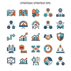 Strategic Strategy Icons Set Illustrative Icons for Business, Planning, and Growth Concepts