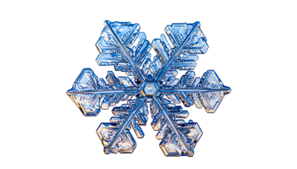 Macro shot revealing a symmetrical, six-pointed ice crystal with intricate geometric patterns