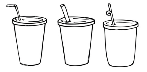 Cute cup of water, milkshake, juice or soda. Drink illustration. Simple cocktail clipart set