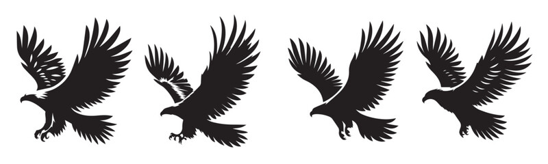 eagle bird fly wings black soild silhouette bundle isolated