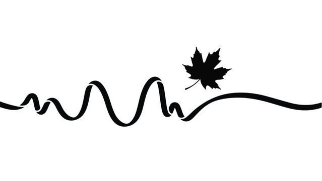 Elegant black line art with a single falling maple leaf on white background