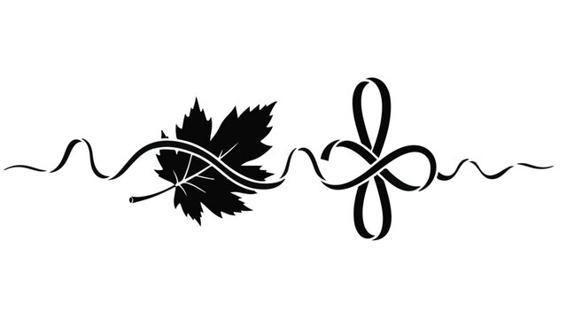 Elegant autumn leaf and infinity symbol design on a wavy line