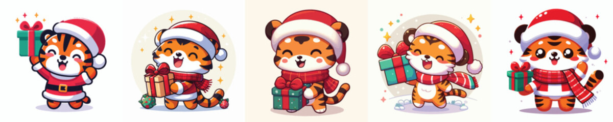 cute tiger character vector wearing Christmas costume