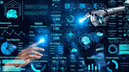 AI controls supply chain systems with virtual assistant monitoring, route optimization, and artificial intelligence for procurement, delivery, and warehouse tracking. Thunk