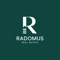 RADOMUS initial R logo, dark green geometric lettermark vector icon for corporate, finance, security, or consulting firm.