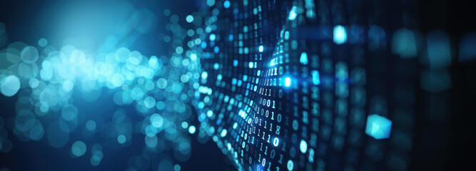 Digital Frontier: A mesmerizing depiction of the digital world, rendered in an evocative blue palette. It visualizes data streams, binary code, and connections.