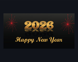 Golden 2026 New Year Greeting With Fireworks On Black Gradient Background