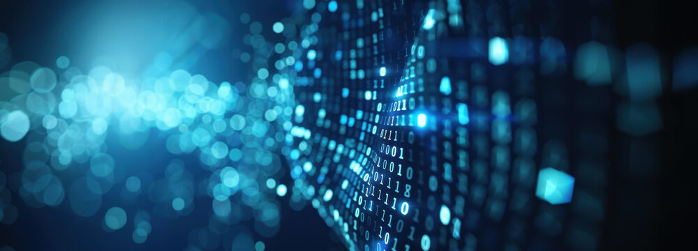 Digital Frontier: A mesmerizing depiction of the digital world, rendered in an evocative blue palette. It visualizes data streams, binary code, and connections.