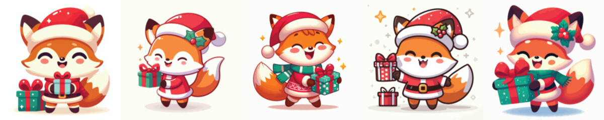 cute fox character vector wearing Christmas costume