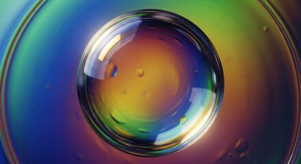 Abstract Rainbow Droplet: An artistic shot, showcasing a single, perfectly formed droplet glistening with a vibrant rainbow of colors, evoking curiosity and wonder.