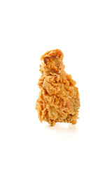 Korean Fried Chicken Piece with Golden Crispy Coating Isolated on White Background