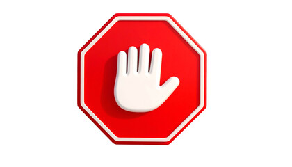 Obraz premium A red, octagonal sign features a raised white hand, conveying a halt symbol