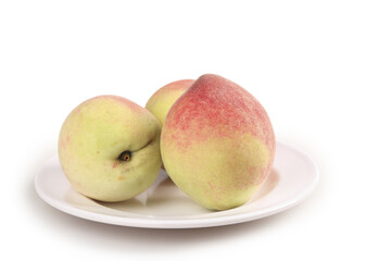 Fresh Ripe Peaches on White Plate - Healthy Organic Fruit