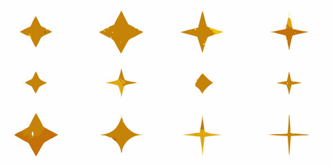 Collection of golden sparkle shapes on a white background