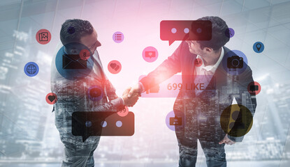 Multiple social media icons, likes, messages, and notifications representing online interaction, engagement, and digital communication Parse