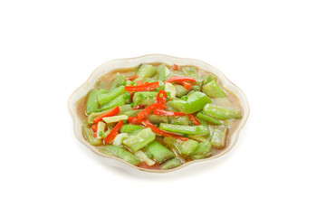 Sautéed Green Squash with Red Peppers in Decorative Bowl - Farmhouse Style Vegetable Dish