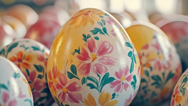 Colorful Easter eggs with floral patterns, handcrafted with vibrant colors for the holiday season.