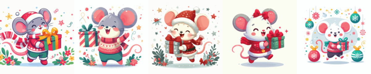 cute mouse character vector wearing Christmas costume