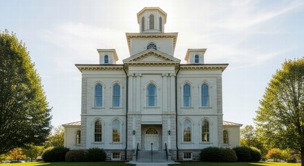 Architectural Grandeur: A stately building stands tall against a bright sky, its classic design and intricate details showcasing architectural excellence and timeless beauty. 