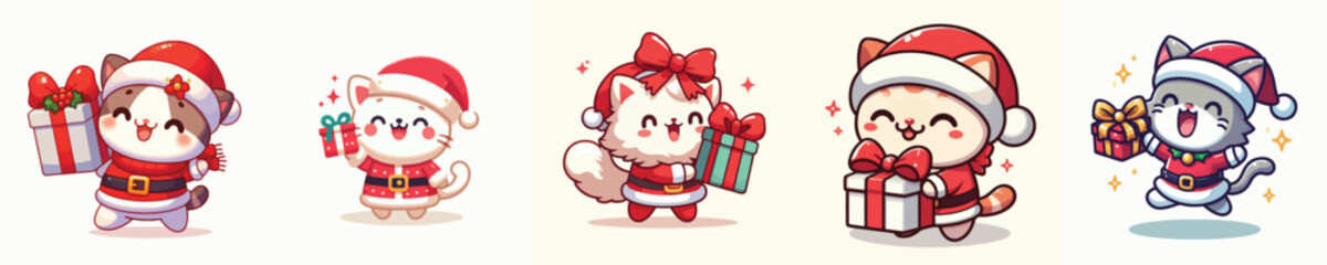 cute cat character vector wearing Christmas costume