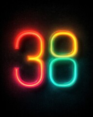 Naklejka premium Neon Bright Number 38 with Vibrant Colors and Dark Background