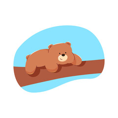 Cute bear cub on a branch, hand drawn.