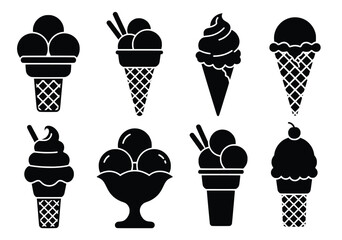 set of isolated ice cream icons on white background