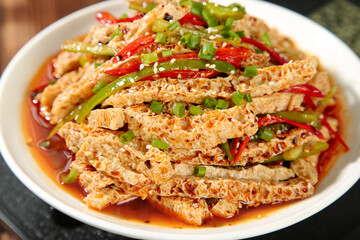 Crispy Dried Tofu with Bell Peppers - Traditional Henan Chinese Vegetarian Stir Fry Dish