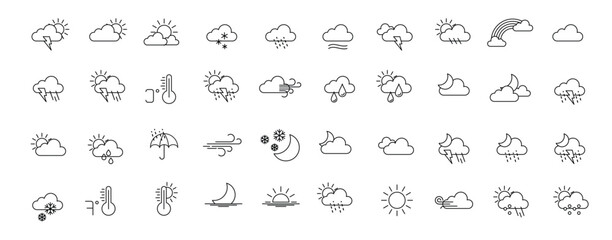 Fototapeta premium set of weather icons in line style for web weather 