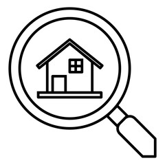 home inside a magnifying glass line icon with editable stroke