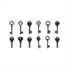 Antique Key Silhouettes Set – Medieval and Modern Vintage Key Shapes Vector Collection
