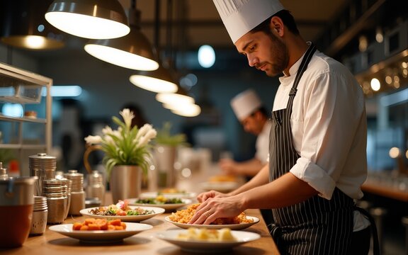 Chef checking orders in restaurant. High quality