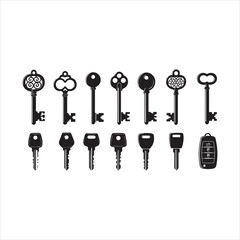 Antique Key Silhouettes Set – Medieval and Modern Vintage Key Shapes Vector Collection
