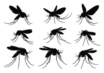 set of mosquito silhouettes isolated on white background 