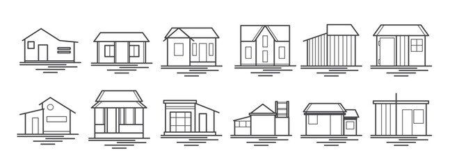 shack and house icon vector pack