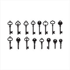 Antique Key Silhouettes Set – Medieval and Modern Vintage Key Shapes Vector Collection