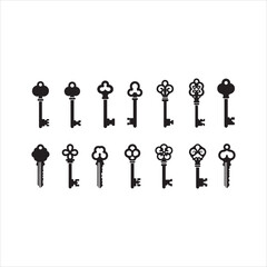 Antique Key Silhouettes Set – Medieval and Modern Vintage Key Shapes Vector Collection