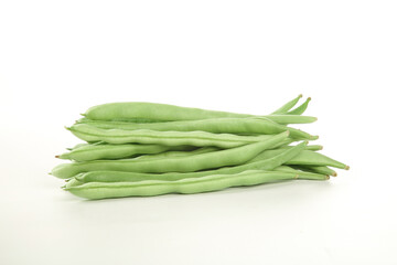 Fresh Green Beans Pile on White Background - Healthy Vegetables