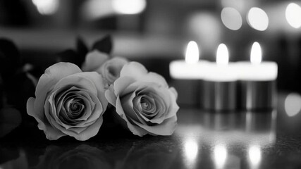 Candlelight dinner with roses and candles