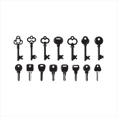 Antique Key Silhouettes Set – Medieval and Modern Vintage Key Shapes Vector Collection