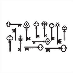 Antique Key Silhouettes Set – Medieval and Modern Vintage Key Shapes Vector Collection